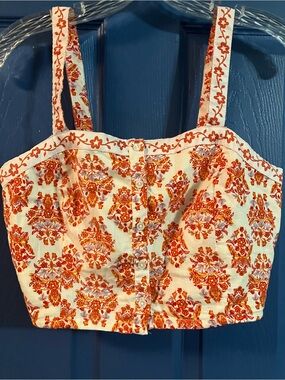 Haute Hippie Cream Crop Top with Orange Floral Print